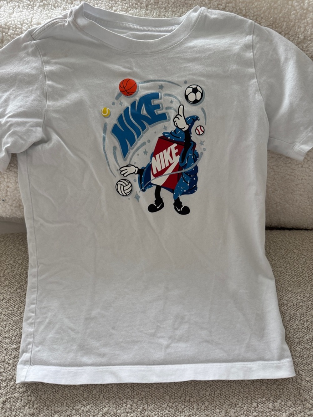 Nike White Tee with Blue and Red Mascot Graphic
